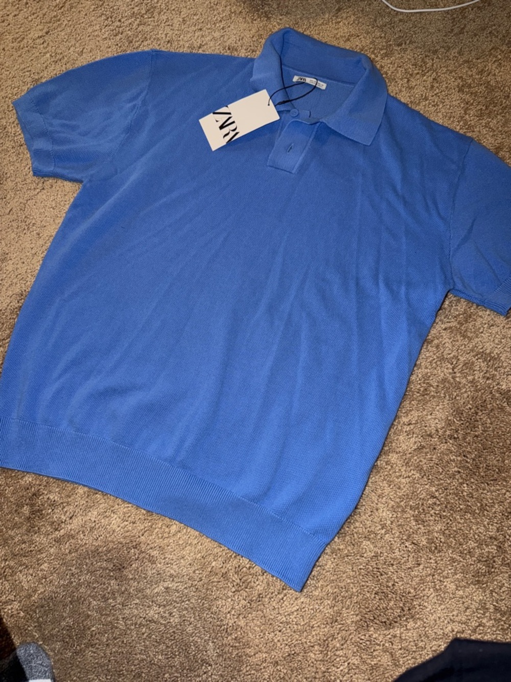 New NWT Zara Men's Light Blue Short-Sleeve Polo